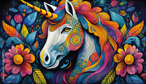 unicorn bright colorful and vibrant poster illustration