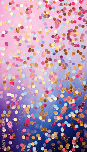 Colorful confetti on pink and blue background. Generative AI