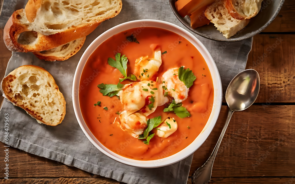 Capture the essence of Lobster Bisque in a mouthwatering food photography shot Generative AI Capture the essence of Lobster Bisque in a mouthwatering food photography shot Generative AI