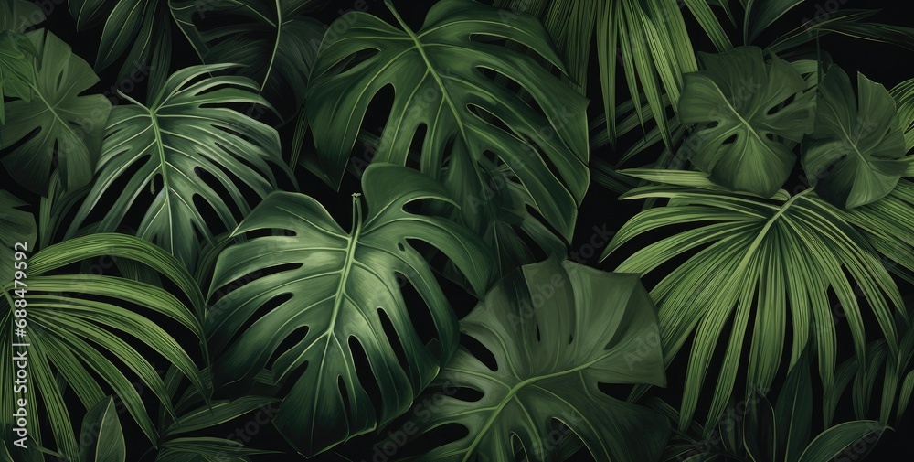 Wallpaper of tropical green leaves. Jungle background.