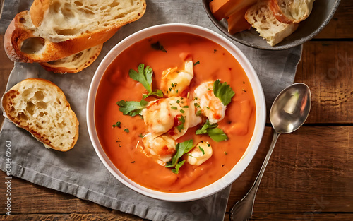 Capture the essence of Lobster Bisque in a mouthwatering food photography shot Generative AI photo
