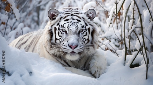 white tiger in snow.