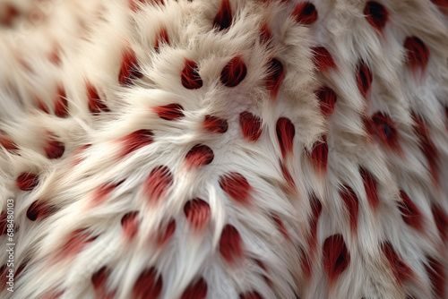 Texture fourrure ou pelage d'un mammifère blanc moucheté de tâches rousse et noire  photo