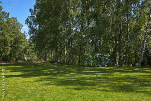 Landscape in public park at the river Skellefteälven in Skelleftea, Sweden, Europe 