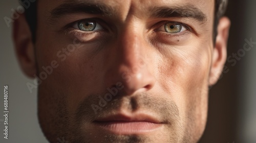 A close, detailed look at the intensity in the man's eyes.