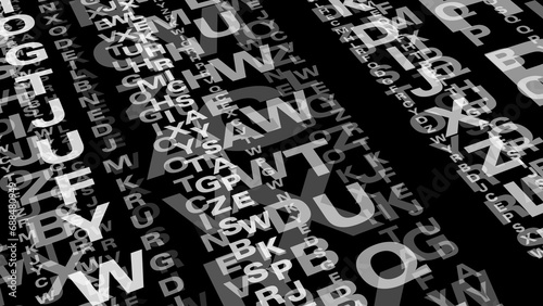Message in chaotic, unpredictable typography random text, dynamic letters, abstract design. contemporary, stylish communication on black background. energetic, creative, digital chaos