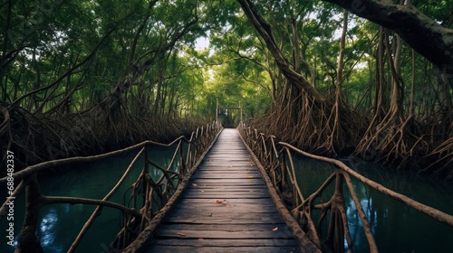 Wood bridge in mangrove forest. Explore nature. © Faisal Ai