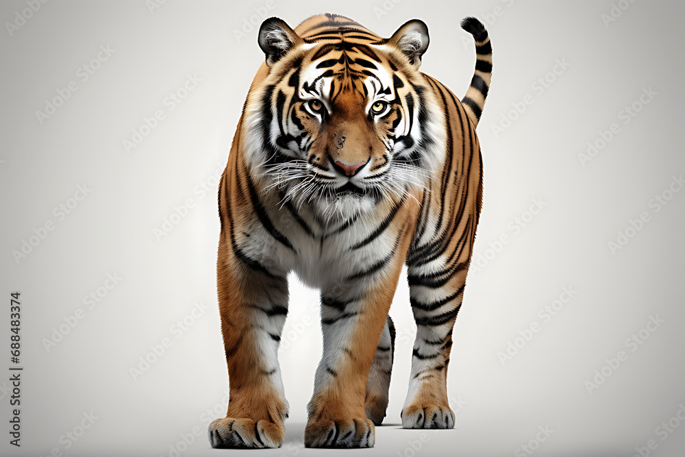 Obraz premium Tiger, isolated on white background. Tiger is staring at prey.