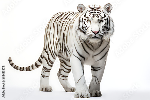 Tiger  isolated on white background. Tiger is staring at prey.