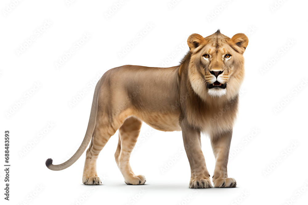 Obraz premium Male and female lions Isolated on a white background