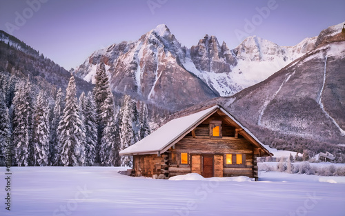 Winter Wonderland Retreat, A Tranquil Cabin in the Heart of Snowy Majesty © Digital Art 420