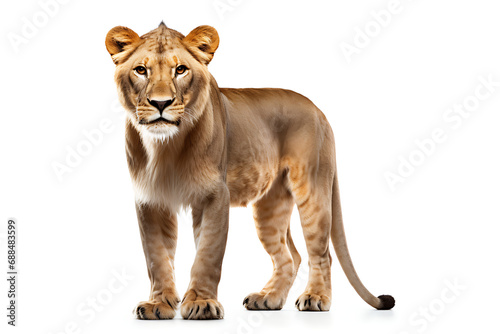 Male and female lions Isolated on a white background