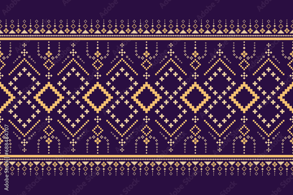Purple cross stitch traditional ethnic pattern paisley flower Ikat background abstract Aztec African Indonesian Indian seamless pattern for fabric print cloth dress carpet curtains and sarong Purple cross stitch traditional ethnic pattern paisley flower Ikat background abstract Aztec African Indonesian Indian seamless pattern for fabric print cloth dress carpet curtains and sarong
