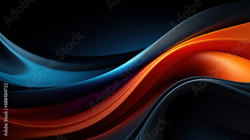 Abstract colorful background with smooth lines in black, orange, and blue. 