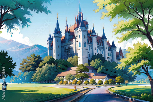 anime middle age fantasy castle on moutain photo