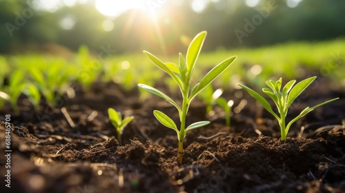 Young spring shoots of greenery on the plantation