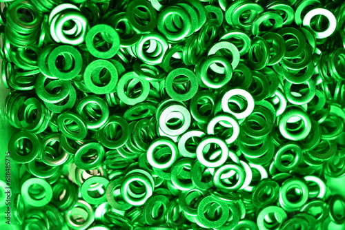 shims Washers background metal hardware colorfull shiny green light