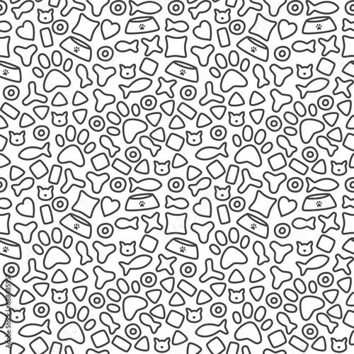 doodle pet food seamless pattern. vector doodle of pet food seamless pattern background. packaging pattern of pets food. kitten food pattern background.