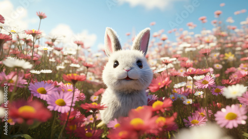 Cute Easter Bunny in a Field of Flowers © UsamaR