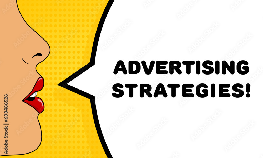 Advertising strategies sign. Flat, color, talking lips, advertising strategies sign. Vector icon