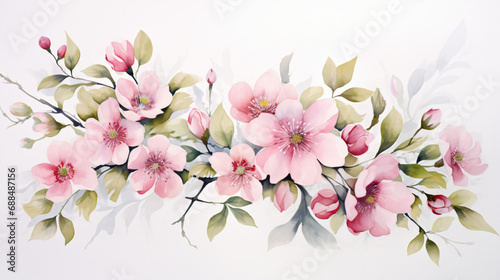 A watercolor painting of pink flowers