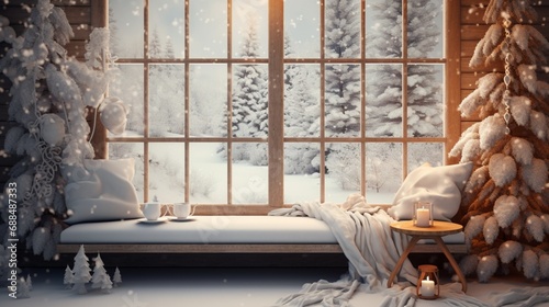 Cozy up to winter vibes with our holiday decorations. Let the snowy scene set the tone  enhanced by ample copy space.