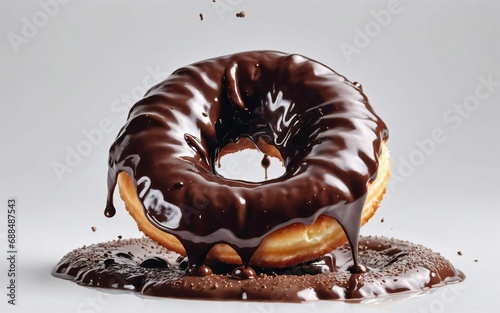 Sweet chocolate donut on light studio background
