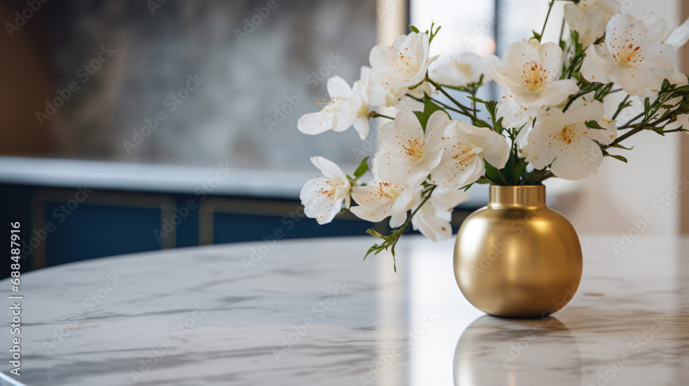 A white flower in a gold vase