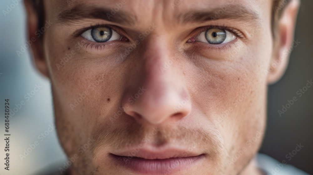Extreme close-up highlighting the man's focused expression. Extreme close-up highlighting the man's focused expression.
