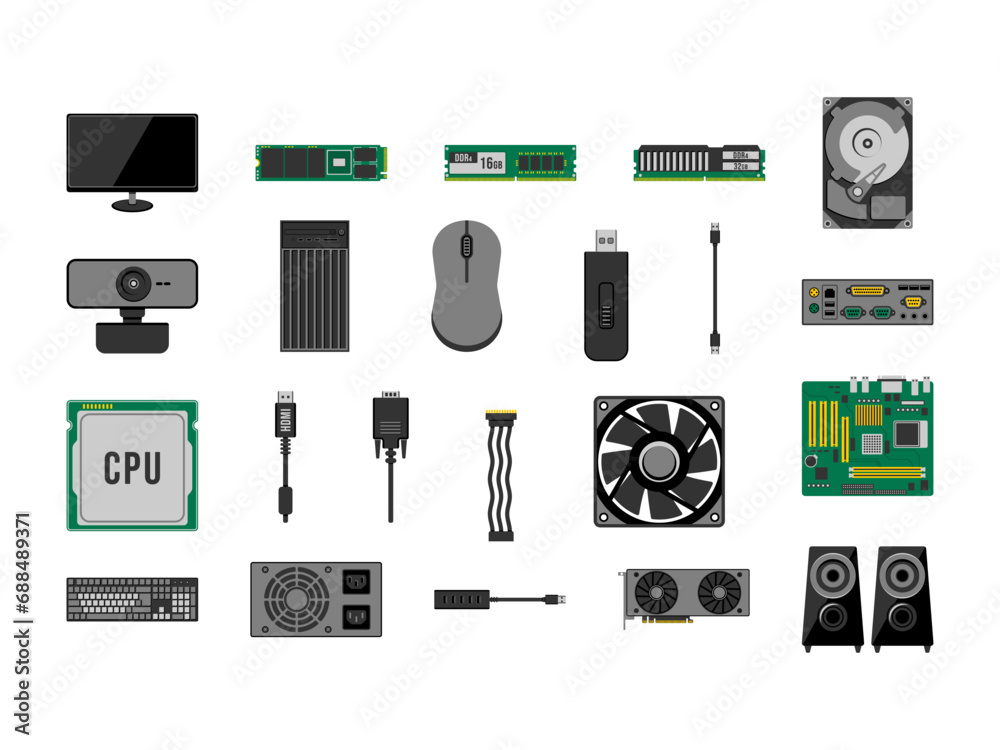 Personal Computer PC components. Vector Illustration Collection ...