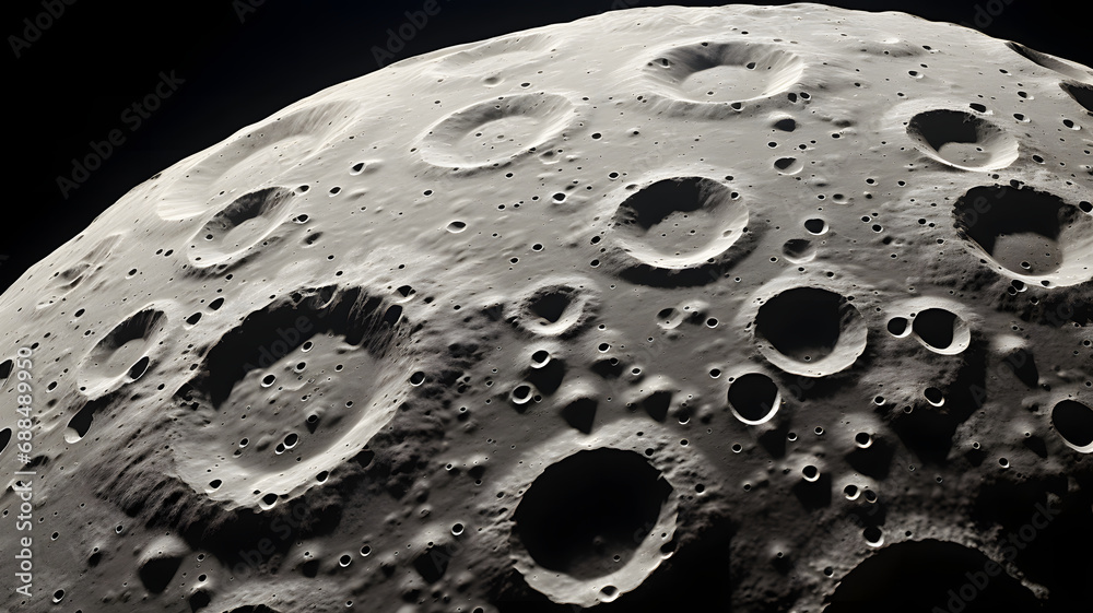 Moon surface with lunar crater On Black Background Moon surface with lunar crater On Black Background