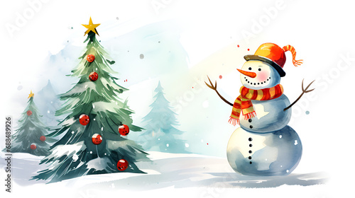 Snowy Magic: Merry Christmas with Adorable Xmas  background ai generated photo
