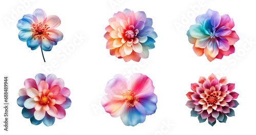 Set of beautiful watercolor flowers isolated on a transparent background.