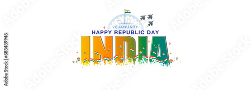 Patriotic background of indian republic day parade at India gate. People holding tricolor flag and marching India gat