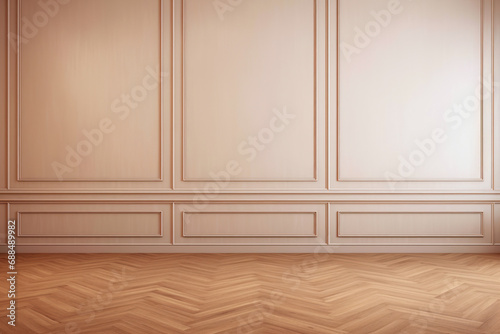 beige classic wall background with brown parquet floor