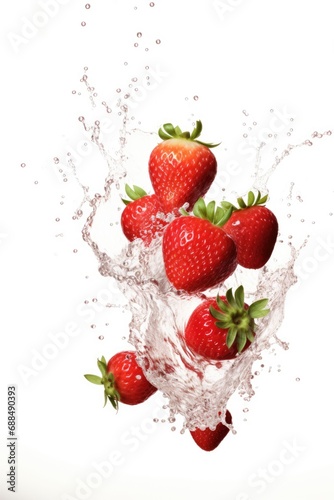 red and fresh falling strawberries splashing with water