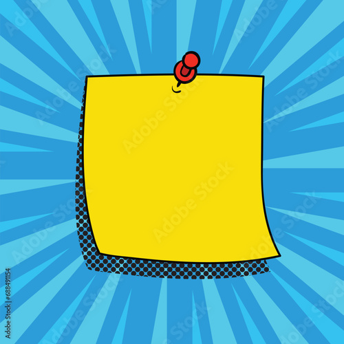 Pinned note paper for messages with a copy space. Pop art vintage vector illustration