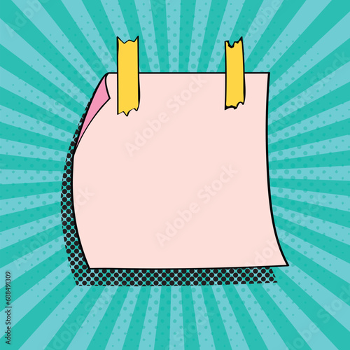 Pinned note paper for messages with a copy space. Pop art vintage vector illustration