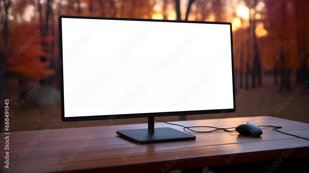 Blank white display screen mockup. Modern monitor template Copy space. Blank white display screen mockup. Modern monitor template Copy space.