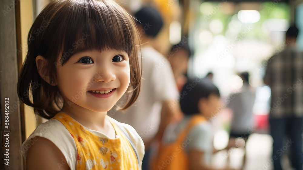 Little Girl Standing in Front of a Group of People Little Girl Standing in Front of a Group of People