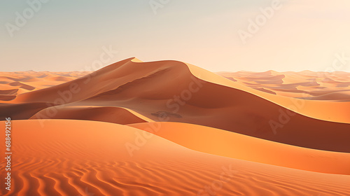 A vast desert  with endless dunes as the background  during a scorching day