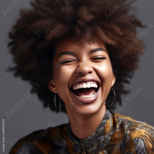 Portrait of a laughing afro amercian woman photo