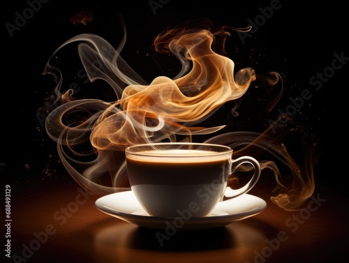 A cup of coffee with steam rising out of it. Generative AI.