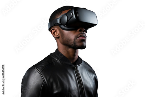 A man using virtual reality headset. VR, future, gadgets, technology concept Isolated on transparent background. © The Stock Guy
