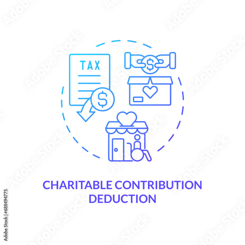 Charitable contribution deduction blue gradient concept icon. Special financial benefit. Fiscal policy. Easy to use in article. Round shape line illustration. Abstract idea. Graphic design