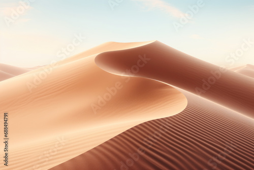 The crisp wind atop a sand dune  carrying the clean  arid scent of the desert. Concept of desert air purity. Generative Ai.
