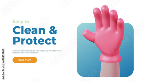 3d Hand using Rubber latex protective gloves icon. Sanitary and hygiene medical and healthcare social media and website template concept. vector illustration cartoon render