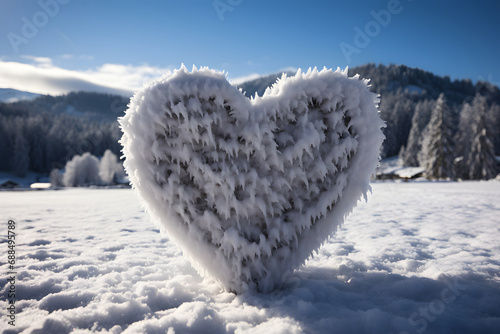 Heart snowy background. Clo...