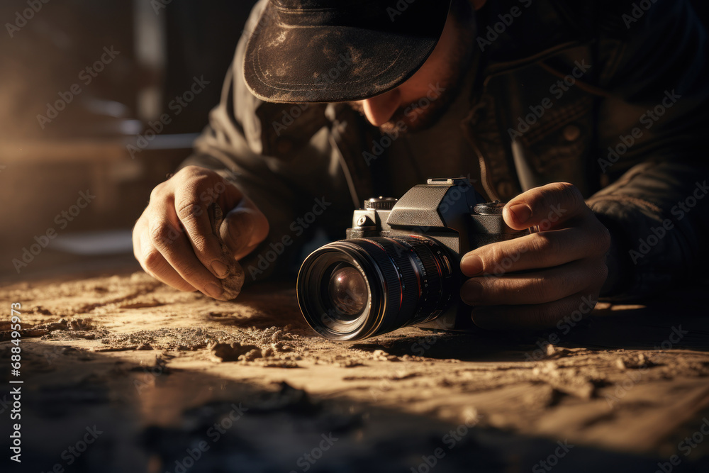 A photographer capturing the play of shadows and light, freezing a moment that tells a visual story. Concept of visual storytelling. Generative Ai. A photographer capturing the play of shadows and light, freezing a moment that tells a visual story. Concept of visual storytelling. Generative Ai.