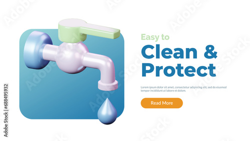 3d faucet tap water icon. Environment, medical and healthcare social media and website template concept. vector illustration cartoon render style